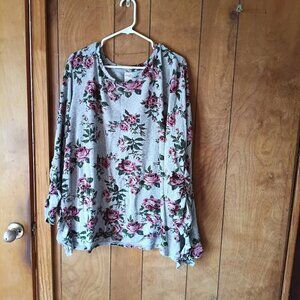 terra & sky plus size womens gray floral long sleeve pullover top size 2X